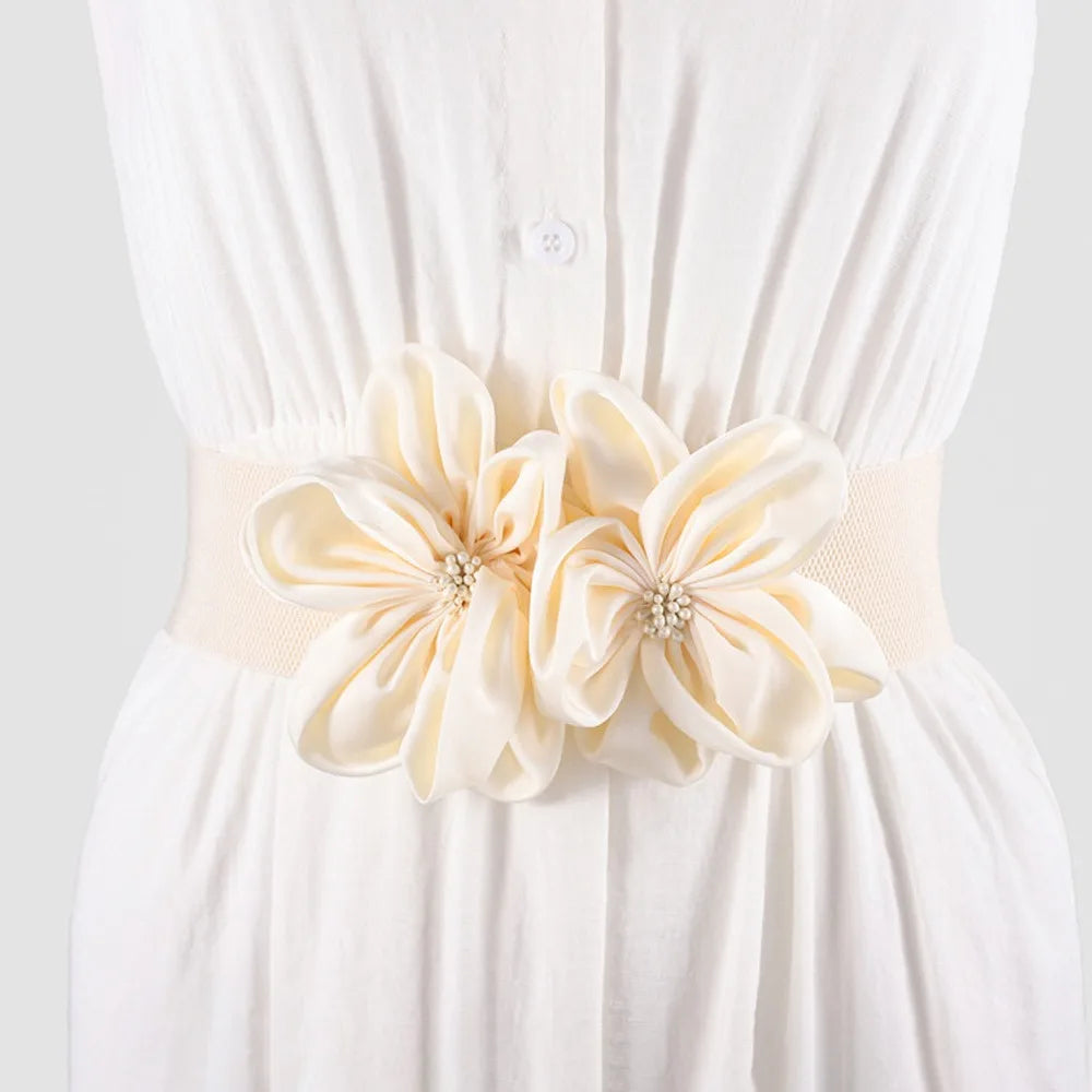 Women Fashion Floral Wide Elastic Belt Casual Trendy Waist Band Chic Ladies Dress Cummerbands Skirt Dress Coat Decor Accessories
