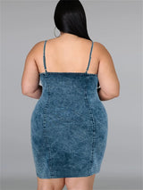 Plus Size Sleeveless Button Midi Denim Dress