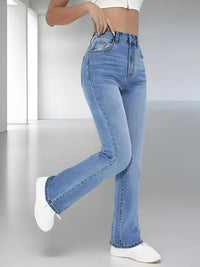 Casual High Waist Washed Denim Trousers for Women