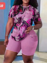 Casual Round Neck High Waist Shorts Pants Set