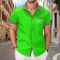 Solid Color Patchwork Printed Shirt for Men