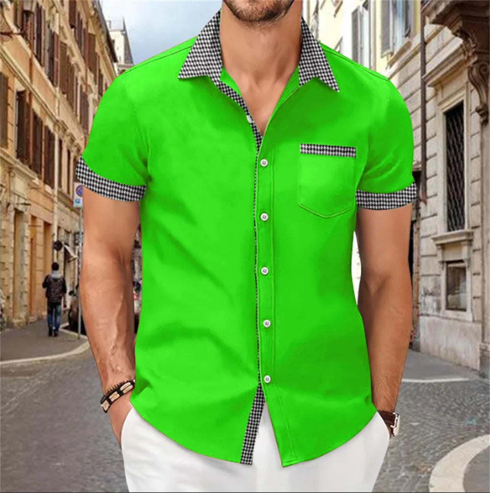 Solid Color Patchwork Printed Shirt for Men