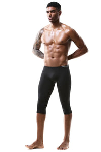 Men's Ice Silk Long Leg Trunk Sexy U Conevx Pouch Boxy Underwear Sports Fitness Running Shorts Pants Extended Knee Length Boxers