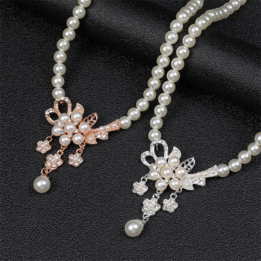 Personality flower Pearl Wedding Necklace Earring