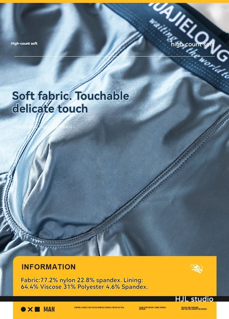 3PCS/Pack Luxury Ice Silk Satin-like Boxers Summer Smooth Cool Solid Men's Underpants Breathable Mesh Crotch Panties Underwear