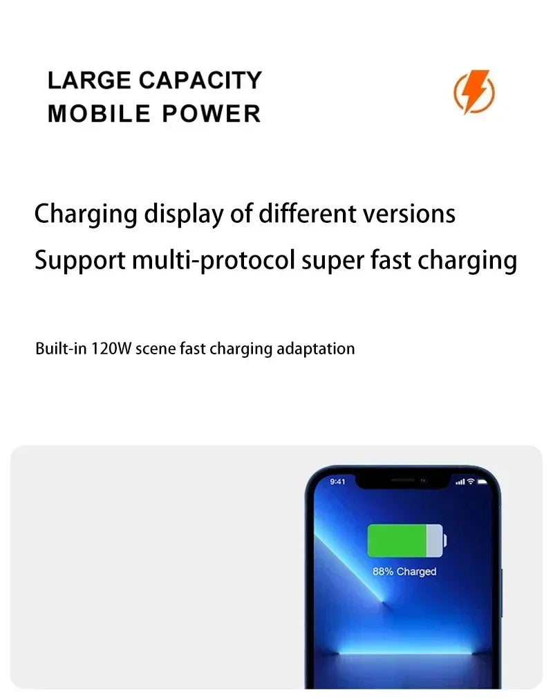500000mAh 120W Super Fast CharginPower Bank g Portable Mobile Power Ultra large Capacity Digital Display External Battery ﻿