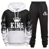 King Printing Mens Tracksuit Splash-ink Hooded Sweatshirts Casual Sports Jogging Mens Clothing Fashion Single Piece Tops Pants