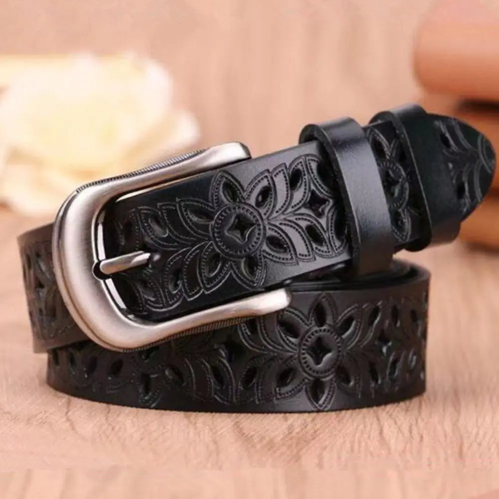 Leather Belts for Woman Belt Vintage Pin Buckle Strap Jeans Hollow Belt