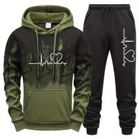 Mens Tracksuit Print Splash-ink Hooded Sweatshirts Streetwear Daily Casual Sports Jogging Mens Clothing Single Piece Tops Pants