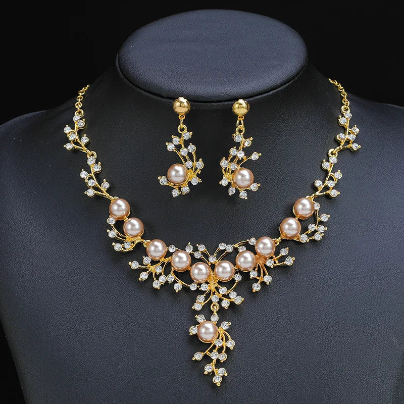 Personality flower Pearl Wedding Necklace Earring