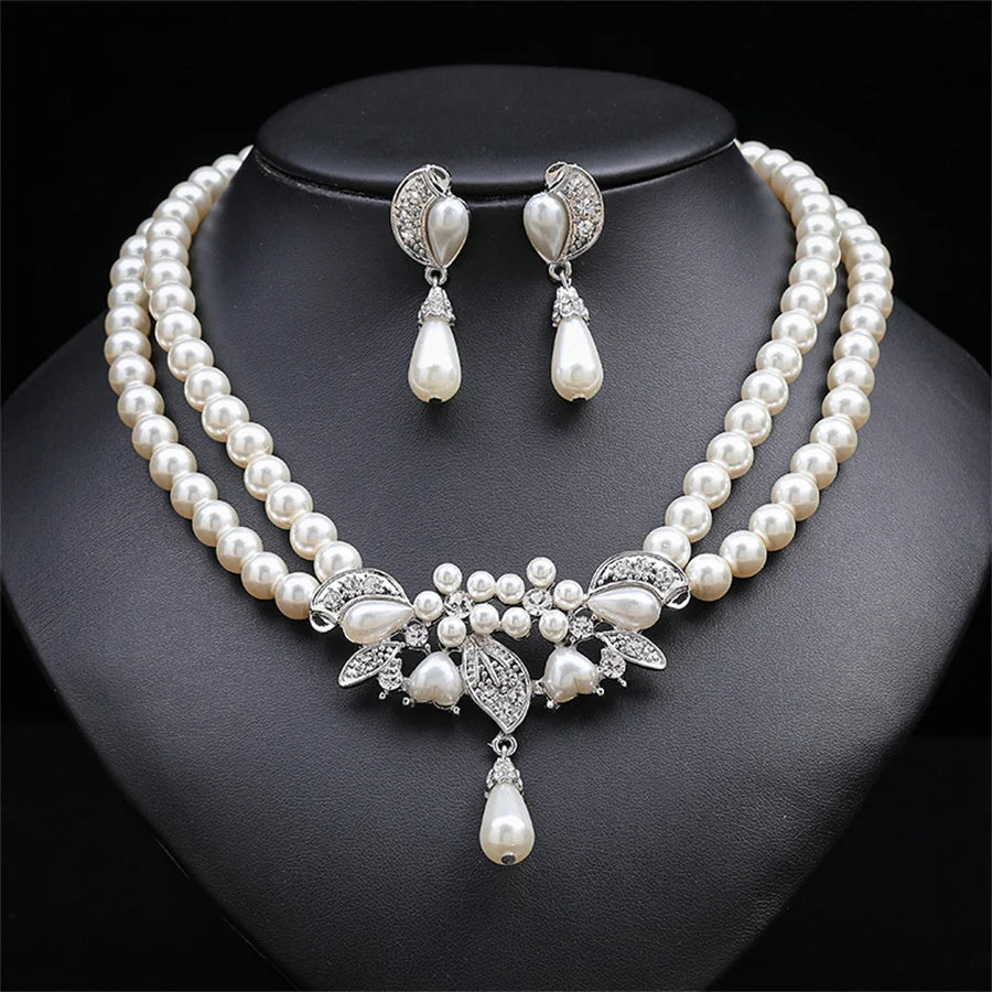 Personality flower Pearl Wedding Necklace Earring