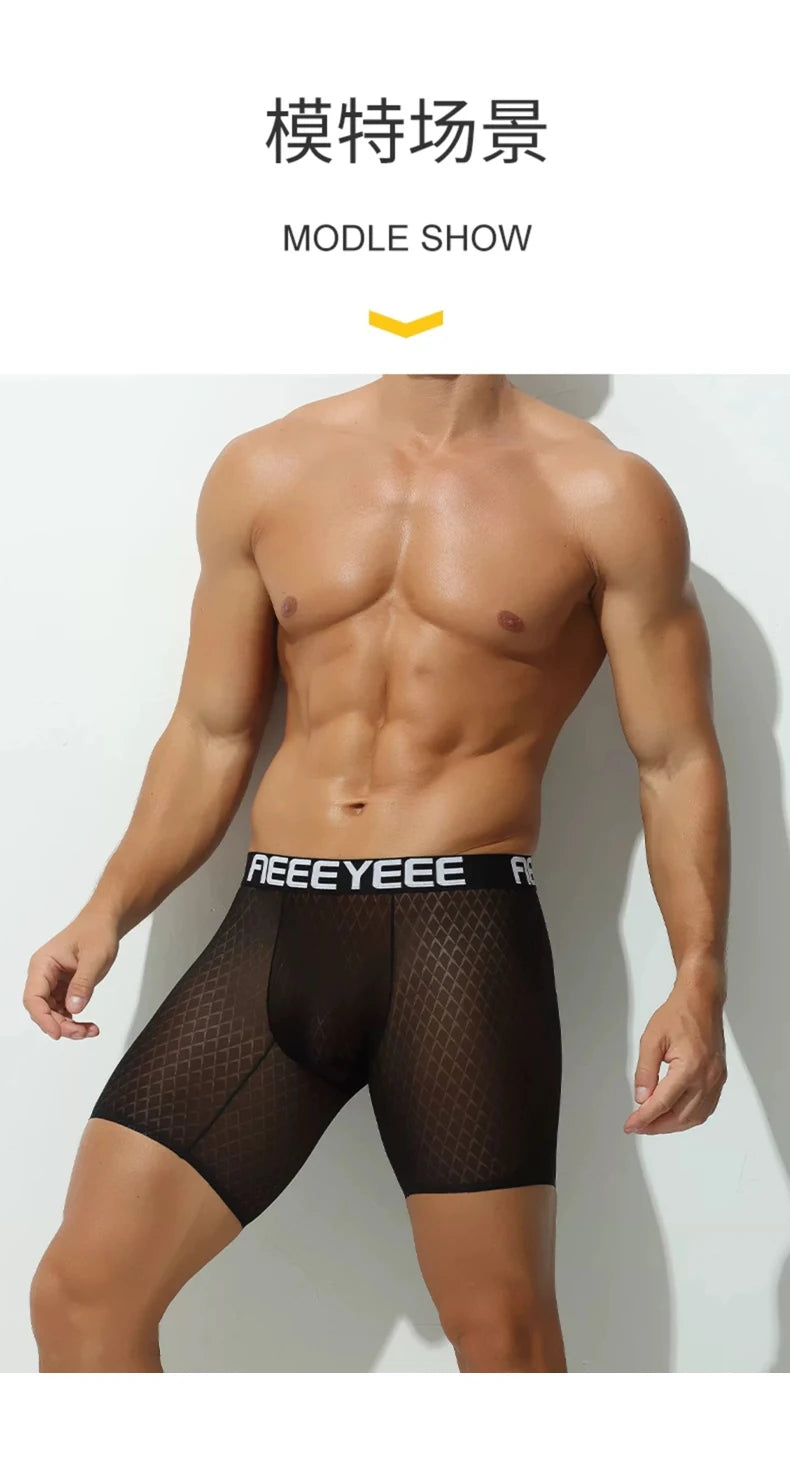 Men's Panties Extended Boxers Sexy Briefs Ultra-Thin Ice Silk Undrewear Seamless Quick-Dry Breathable Fitness Anti-Chafing Legs