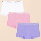3Pcs Women's Lace Panties Cotton boxer briefs Seamless Sports Boxers Underwear Female Briefs Lingerie Intimate Underpant S-XXL