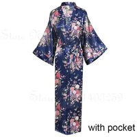 Women Long Robe Peacock Satin Print Nightgown