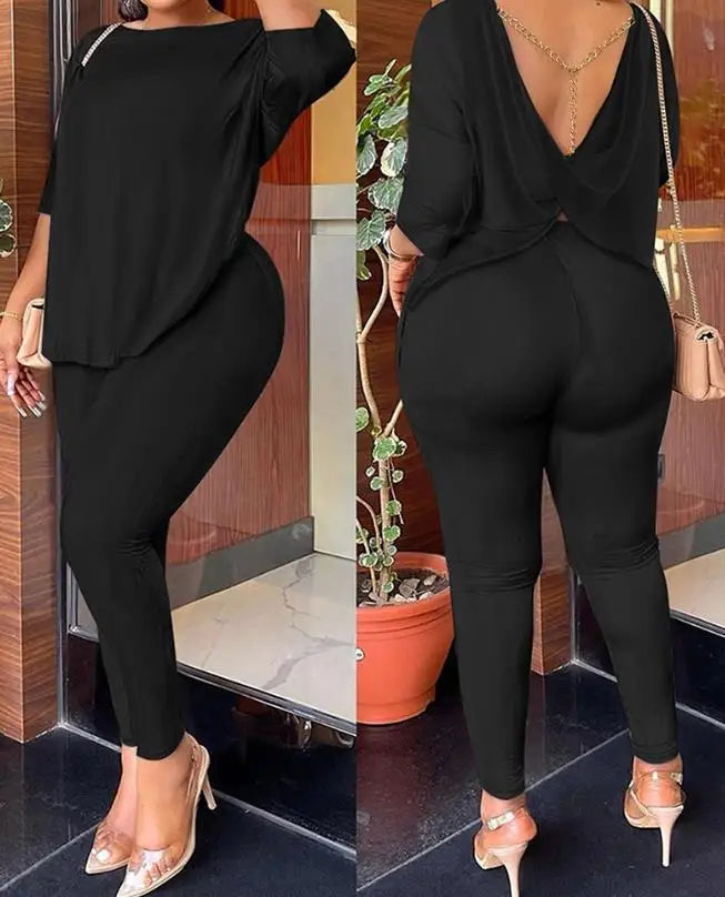 Summer Tie Dye Print Twisted Backless Top & Pants Set