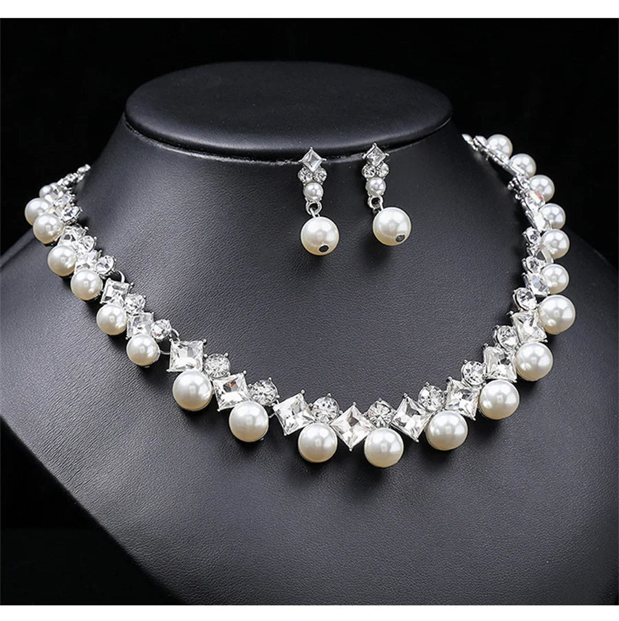 Personality flower Pearl Wedding Necklace Earring