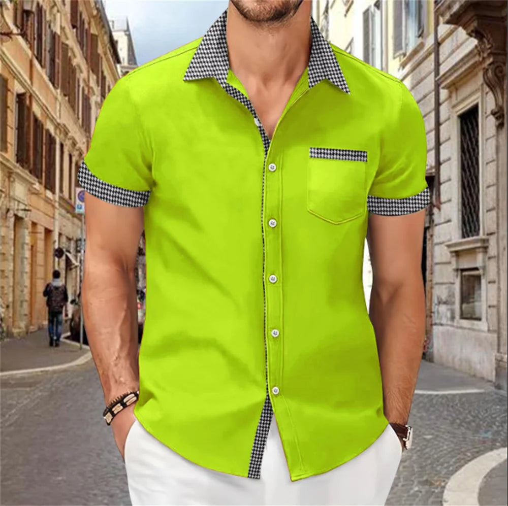 Solid Color Patchwork Printed Shirt for Men