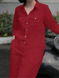 Women Elegant Lapel Neck Long Sleeve Pants Sets