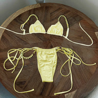 Pink Micro Beads Bandeau Bikini Set