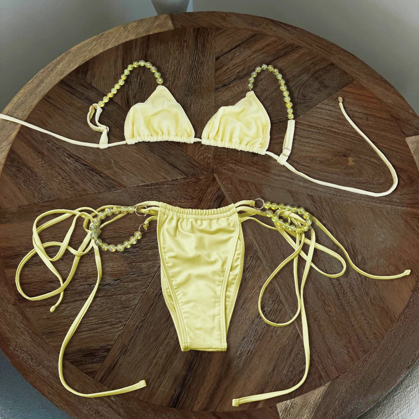 Pink Micro Beads Bandeau Bikini Set