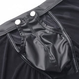 Fitness Long Men Boxer Underwear Mesh Faux Leather Men's Boxershorts Panties Long Leg Trunks Sexy Pouch Opened Button Underpants