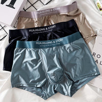 3PCS/Pack Luxury Ice Silk Satin-like Boxers Summer Smooth Cool Solid Men's Underpants Breathable Mesh Crotch Panties Underwear