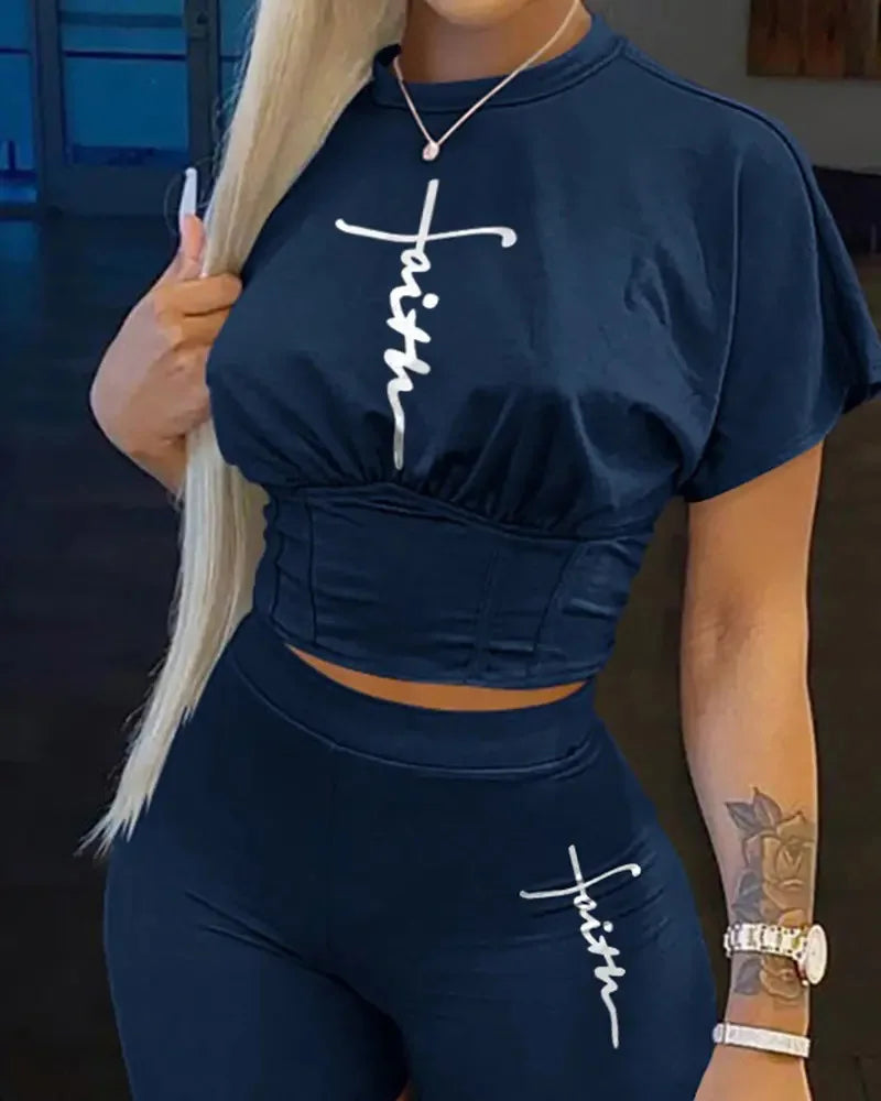 Solid Casual O-Neck T-Shirt & Shorts Set