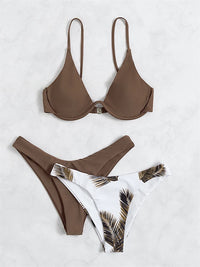 Solid Print Sling Sexy Thong Bikinis Set