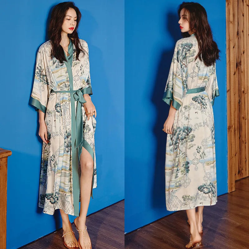 Summer Ice Silk Pajamas Bathrobes
