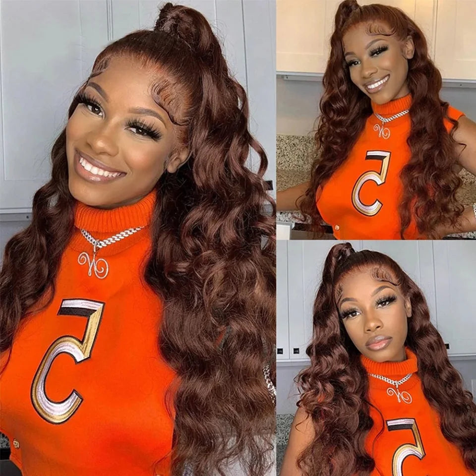 Chocolate Brown Long Wave Bundles Hair Wig