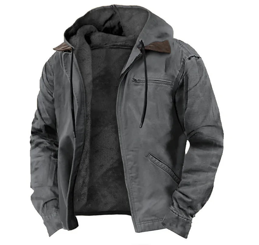 Men's Solid-Color Hooded Cotton Jacket