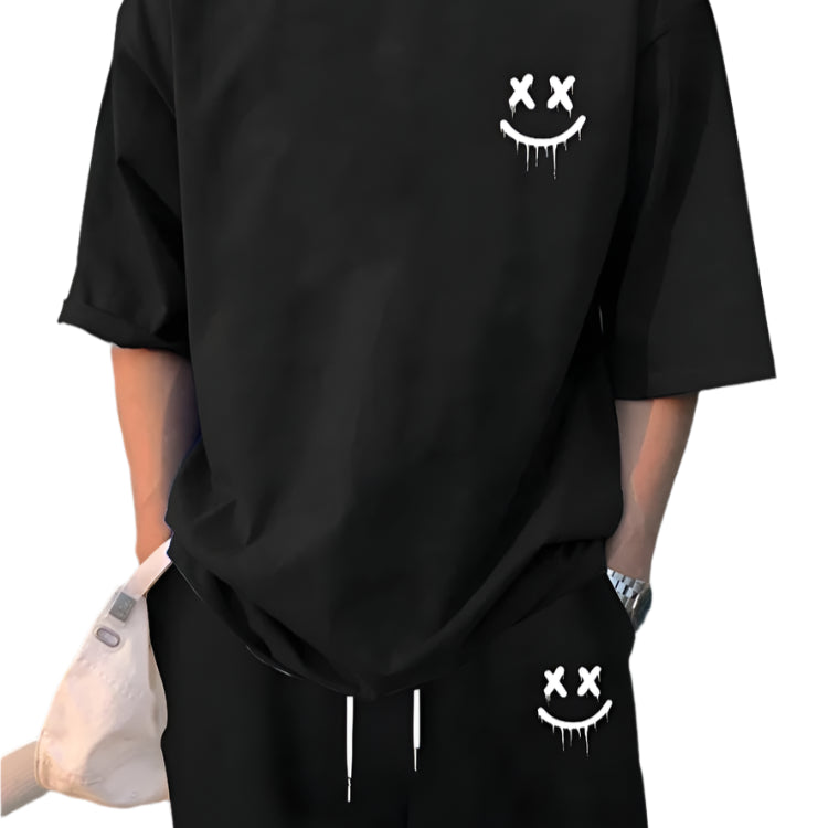 Smile Face Print Shorts Set