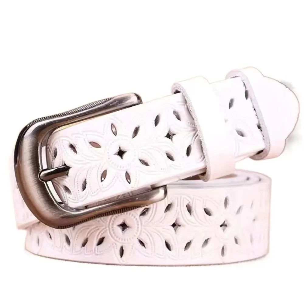 Leather Belts for Woman Belt Vintage Pin Buckle Strap Jeans Hollow Belt