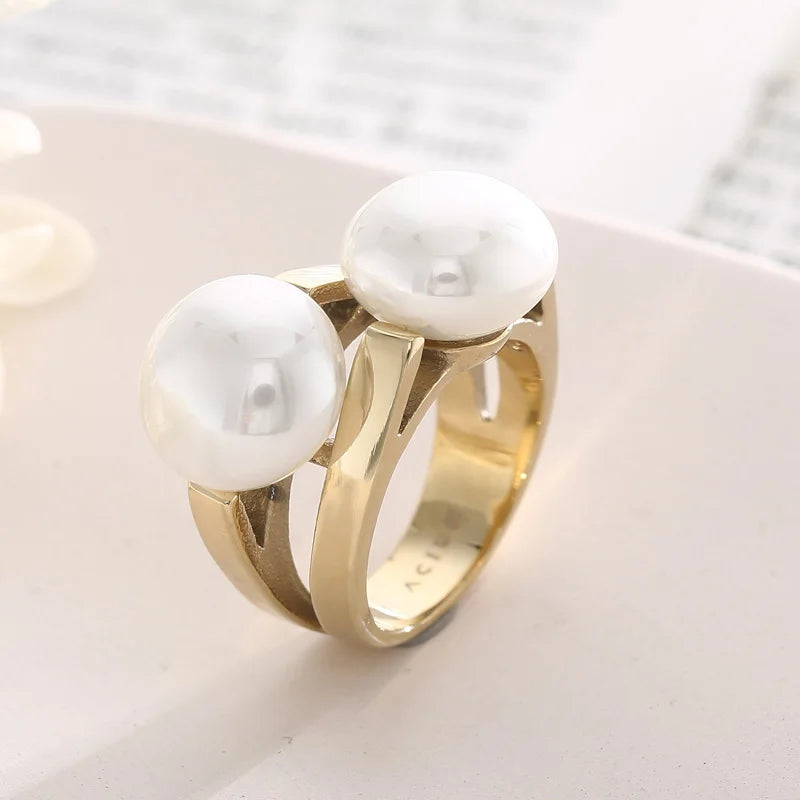 Elegant Shell Simulated Pearl Rings for Women