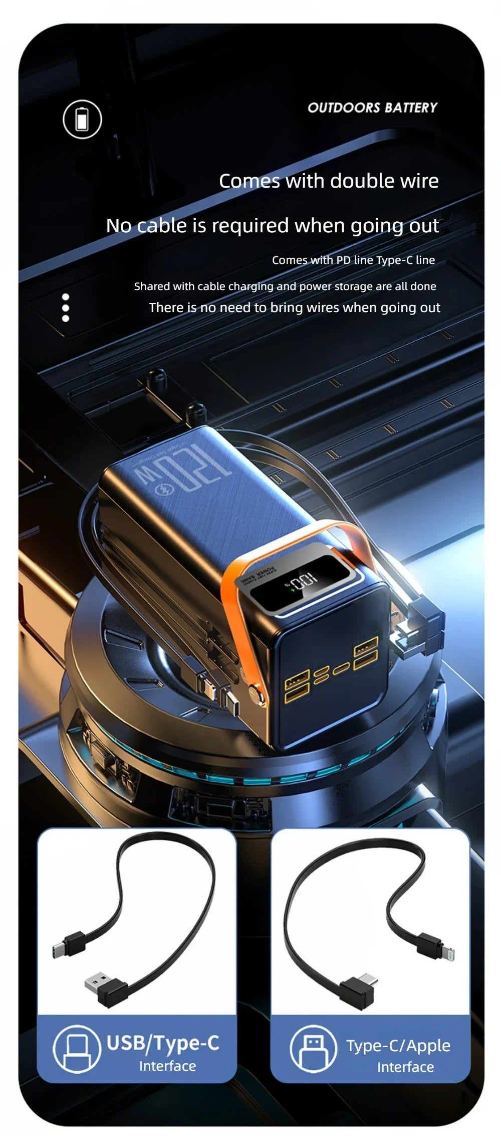 30000mAh 60000mAh Portable Power Bank 120W Fast Charging Power Station Emergency Power Bank LED Charger for Home Camping Phone