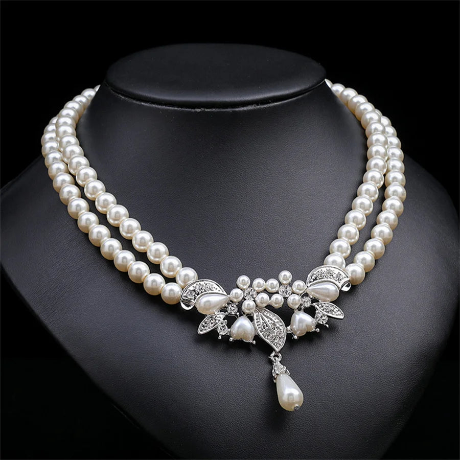 Personality flower Pearl Wedding Necklace Earring