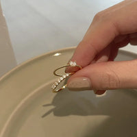 2pcs/set Gold Color Heart Zircon Rings