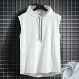 Men Tie Collar Hooded Sleeveless Vest