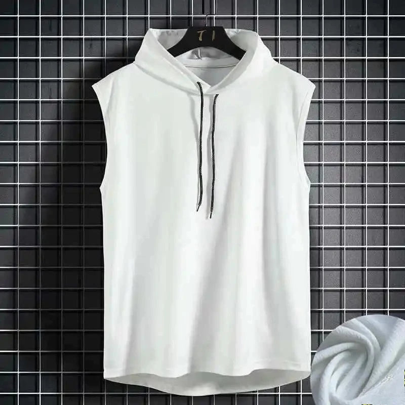 Men Tie Collar Hooded Sleeveless Vest