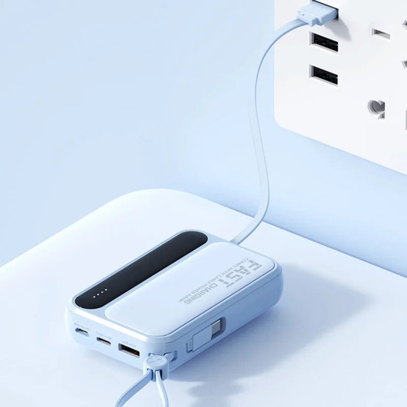 50000mAh Large Capacity Power Bank 4 In1  Built in Cable Intelligent Digital Display Laser Light Fast Charging External Battery