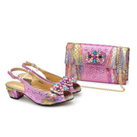 Fashion Italian Shoe and Bag Set with Rhinestone