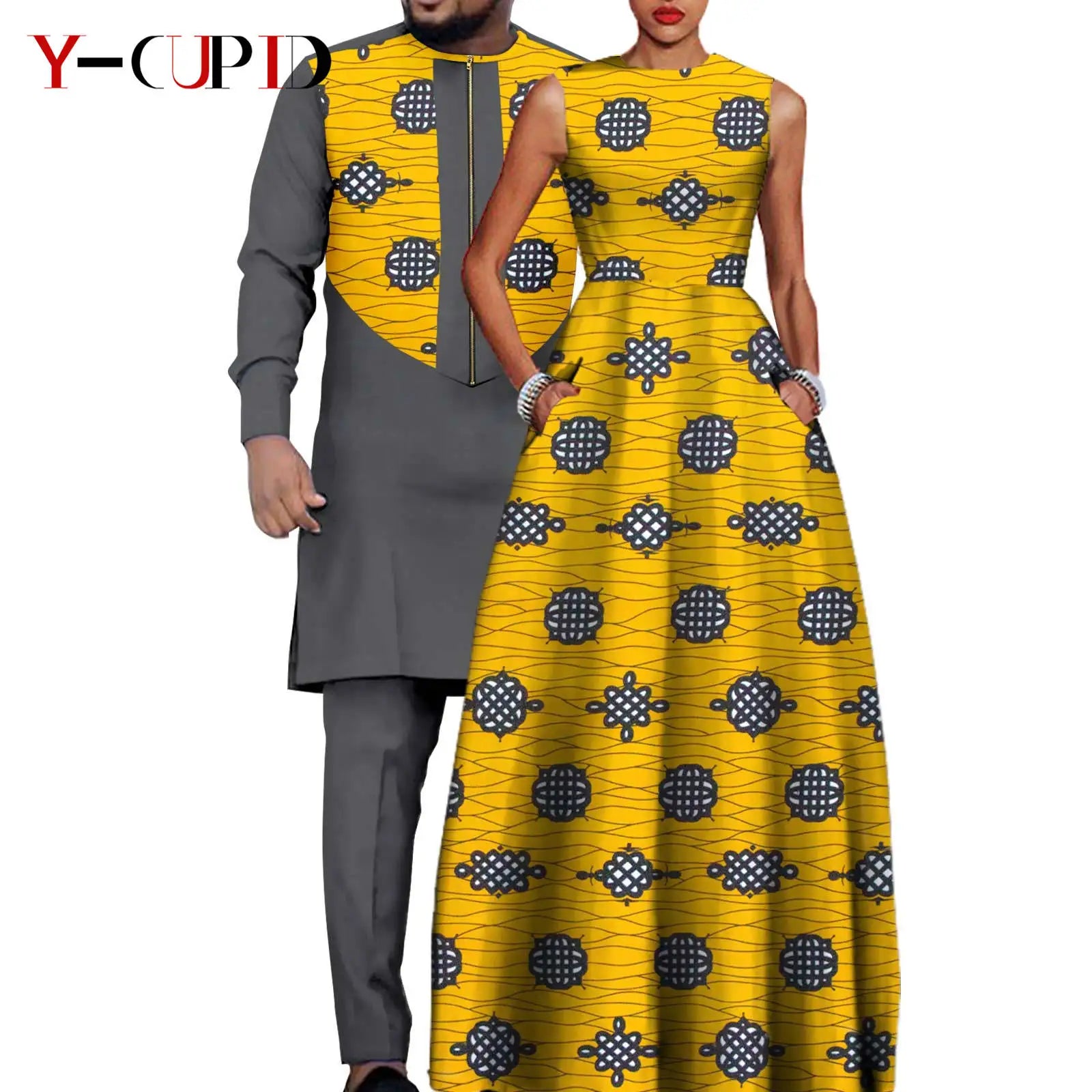 African Dresses for Matching Couple Outfits for Party Vestidos Y23C067