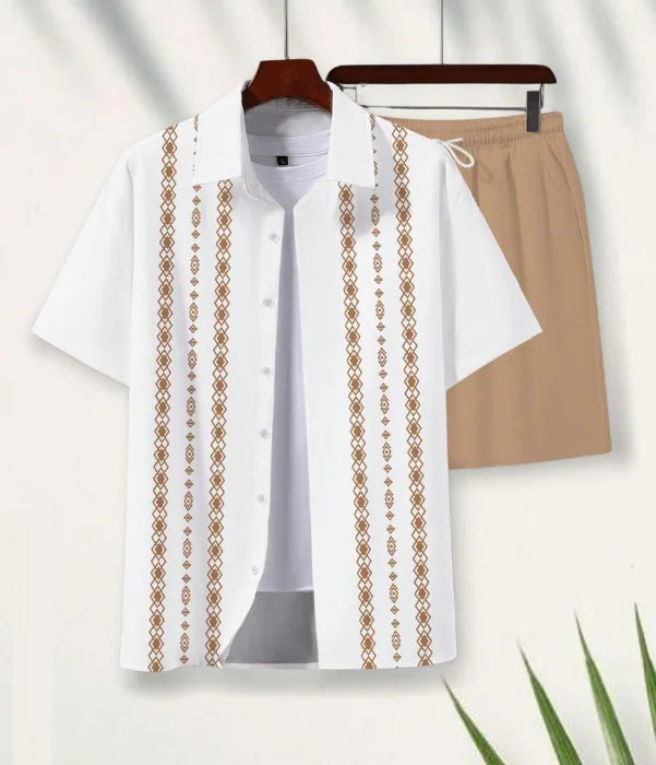 Men 3D Printed Retro Hawaiian Shirt Set