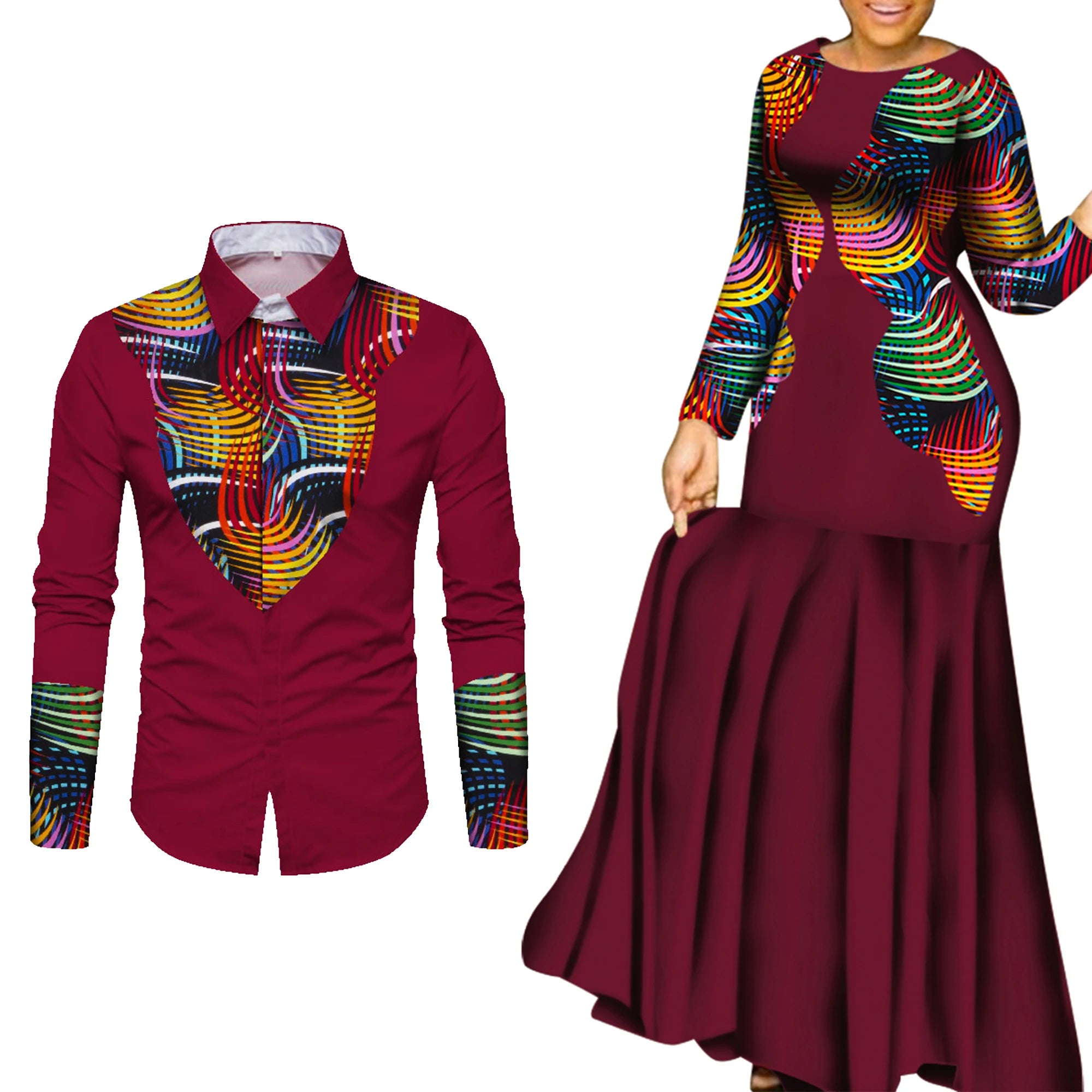 African Clothes for Couple African Clothing for Lovers Man's Woman's Long Party Maxi Dress WYQ
