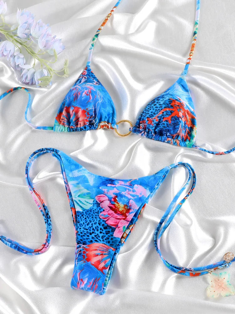 Summer String Print Bikini Set For Women