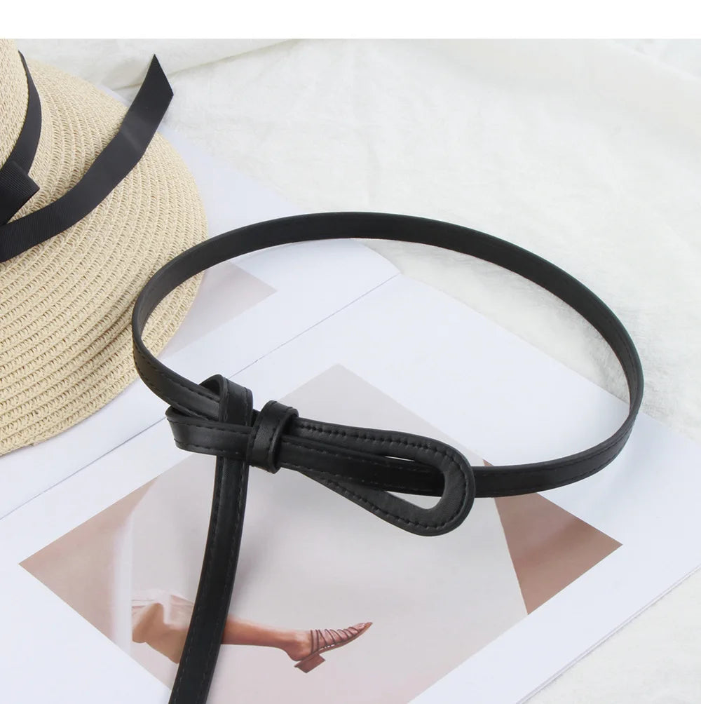 Thin Knotted Belts for Women Belt Lady Waist Band Soft Leather Waist Belt Solid Color Strap Dress Coat  Accessories Luxury