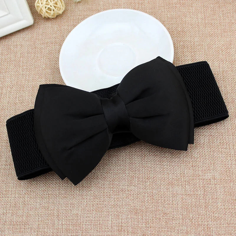 New Women Bowknot Cummerbunds Elastic Bow Wide Stretch Bukle Waistband Belt Fashion Girl Dress Accessories Waist Belts