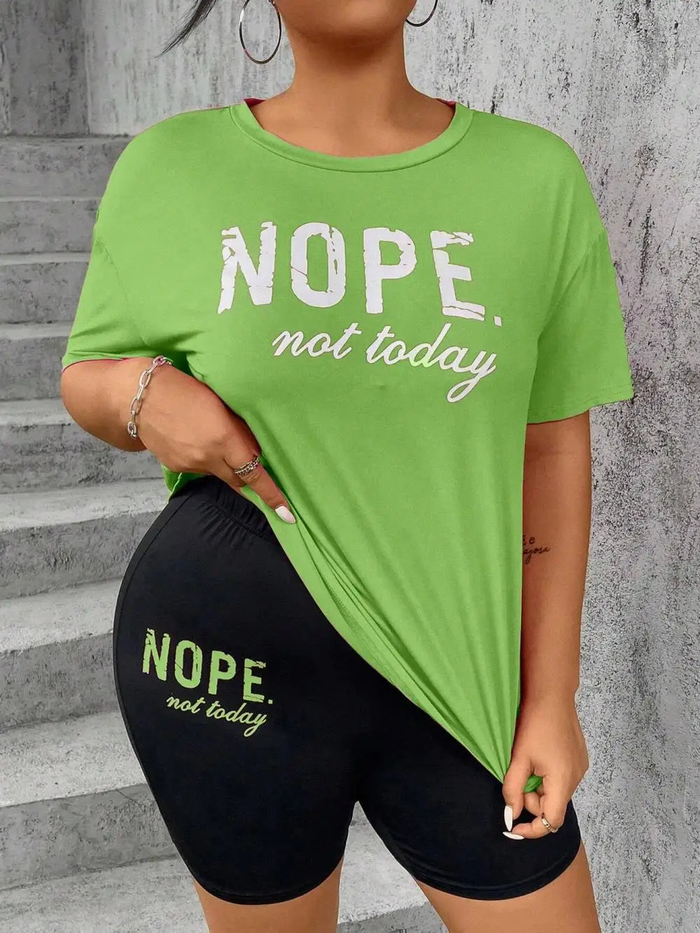 Nope Not Taday Letter Prints Tops & Shorts