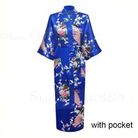 Women Long Robe Peacock Satin Print Nightgown