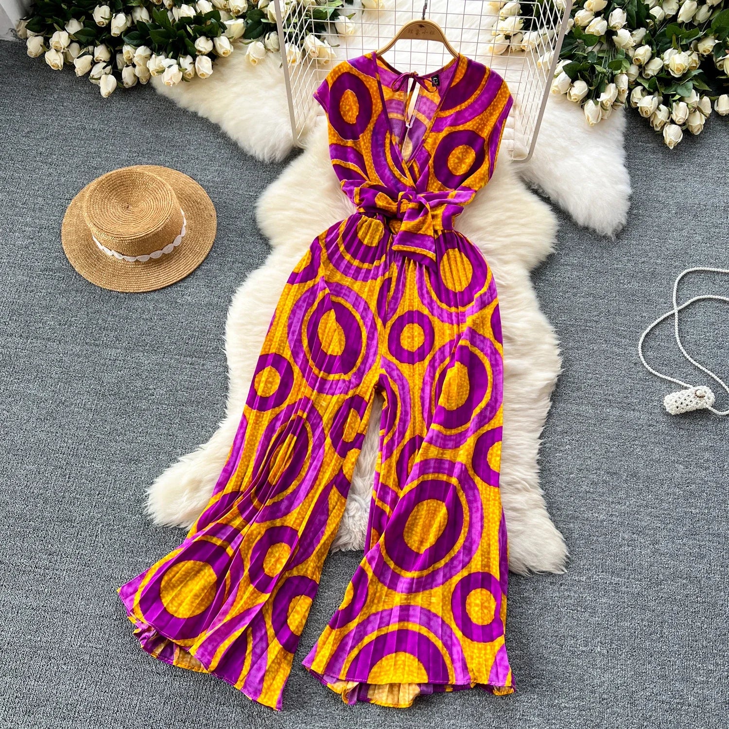 Summer Elegant Abstract Print High Jumpsuit